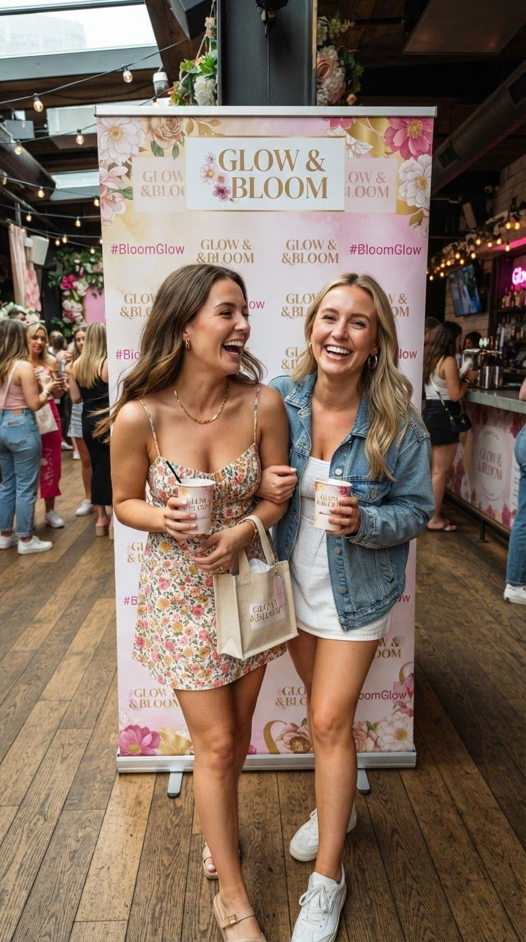Guests posing at a branded pop-up