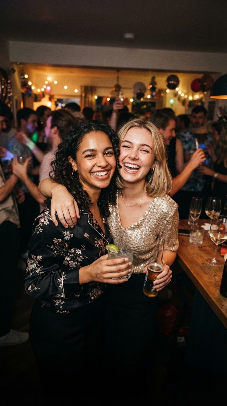 Friends celebrating at a house party