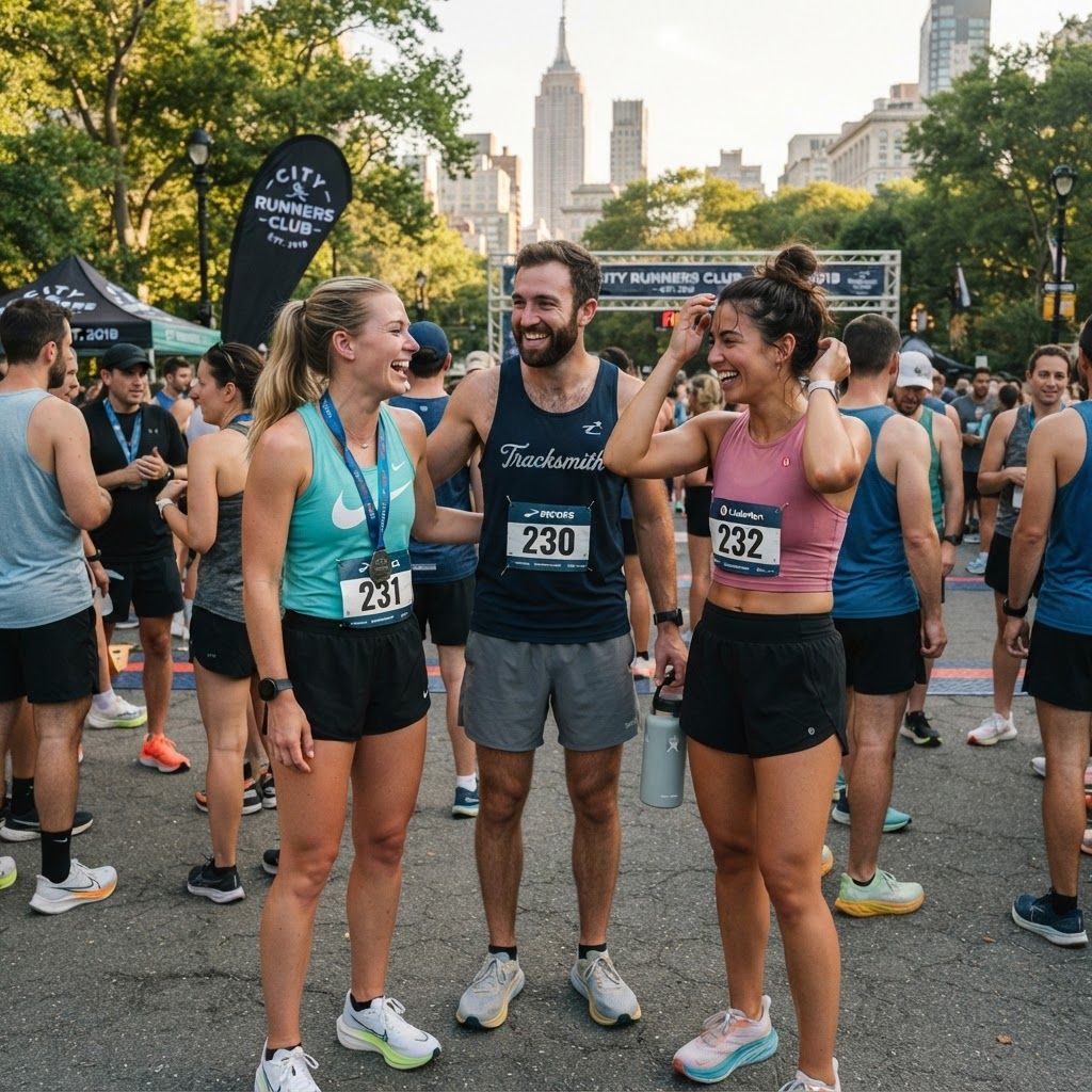 Runners smiling together at the finish